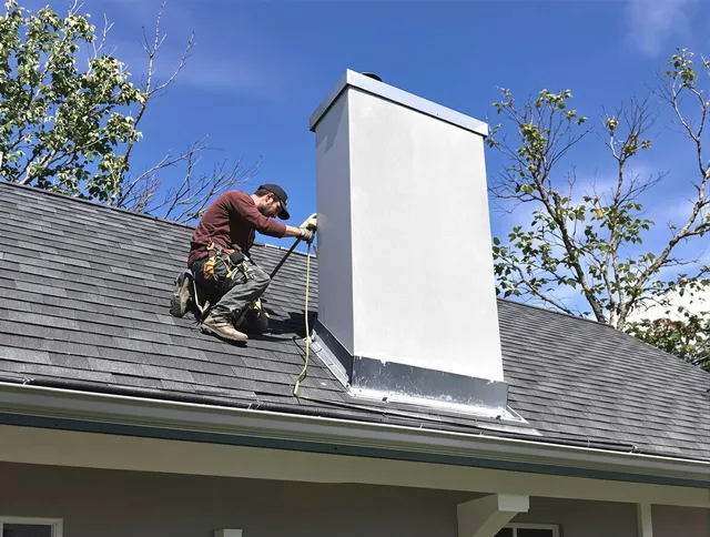 Deltona Chimney Sweep team member finishing chimney construction in Deltona, FL