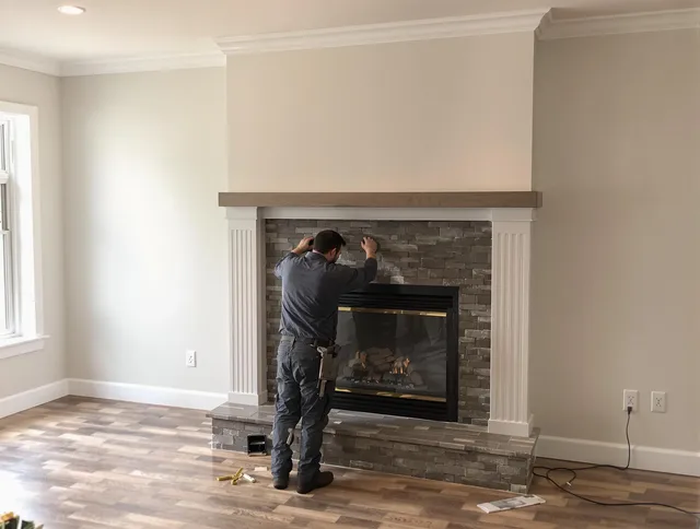 Deltona Chimney Sweep finishing a custom fireplace install in Deltona, FL